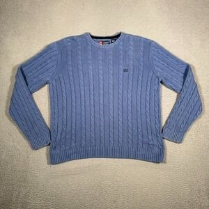 Chaps Sweater‎ Mens XL Blue Fisherman Chunky Cable Knit Pullover Casual Preppy